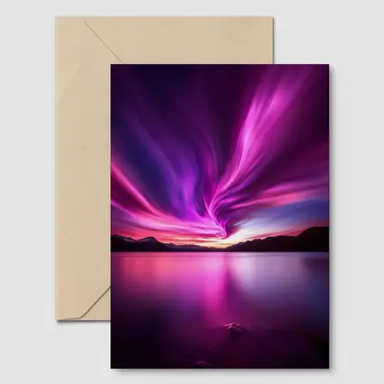 Pink Purple Aurora Borealis Over Mountain Lake