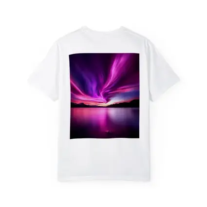 Pink Purple Aurora Borealis Over Mountain Lake