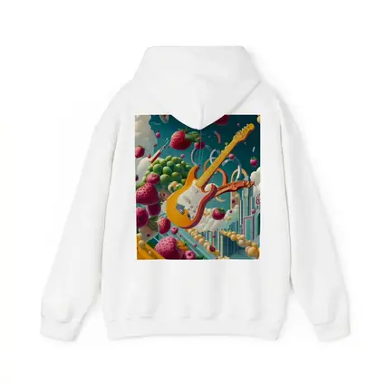 Electric Guitar Floating Surreal Fruit Cityscape