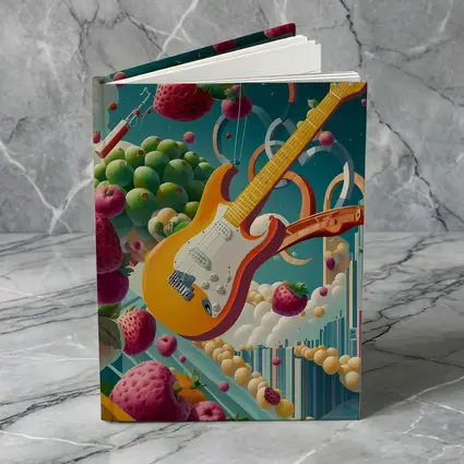 Electric Guitar Floating Surreal Fruit Cityscape