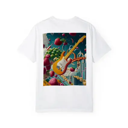 Electric Guitar Floating Surreal Fruit Cityscape