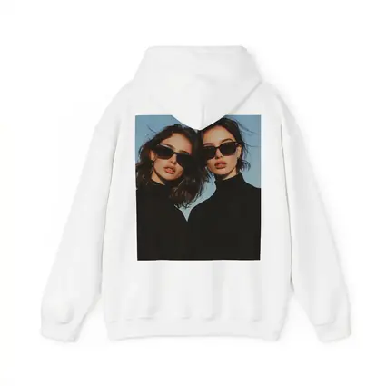 Two Women Black Turtlenecks Sunglasses Blue Sky
