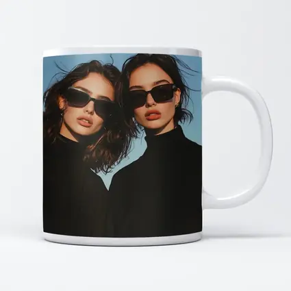 Two Women Black Turtlenecks Sunglasses Blue Sky