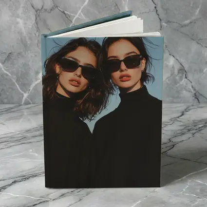 Two Women Black Turtlenecks Sunglasses Blue Sky