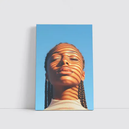 Woman With Shadow Stripes Blue Sky