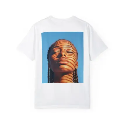 Woman With Shadow Stripes Blue Sky