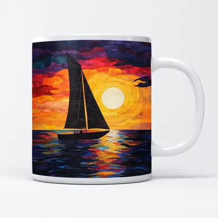 Sailboat Silhouette Collage Art Ocean Sunset