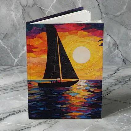 Sailboat Silhouette Collage Art Ocean Sunset