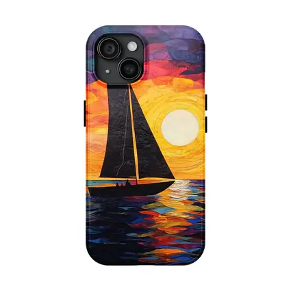 Sailboat Silhouette Collage Art Ocean Sunset
