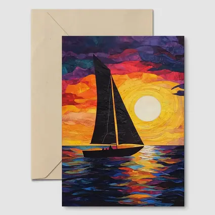 Sailboat Silhouette Collage Art Ocean Sunset