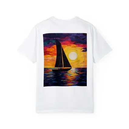 Sailboat Silhouette Collage Art Ocean Sunset