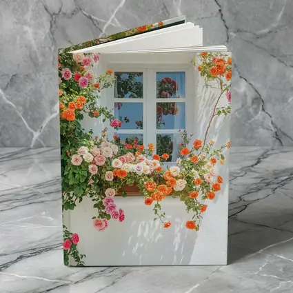Orange Pink Roses Climbing White Wall Window