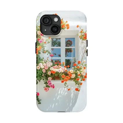 Orange Pink Roses Climbing White Wall Window