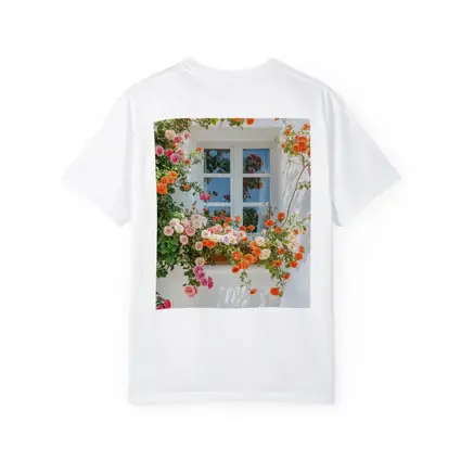 Orange Pink Roses Climbing White Wall Window