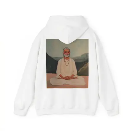 Meditating Sage White Robes Mountain Landscape Painting