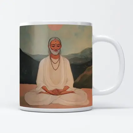 Meditating Sage White Robes Mountain Landscape Painting