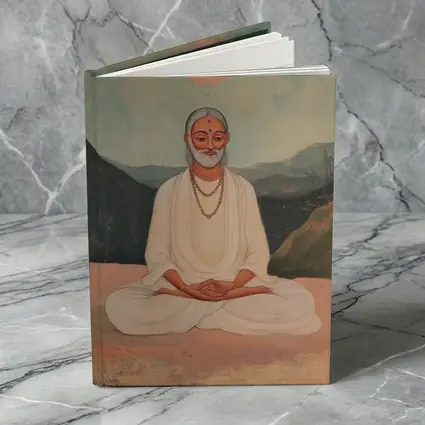 Meditating Sage White Robes Mountain Landscape Painting