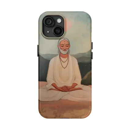 Meditating Sage White Robes Mountain Landscape Painting