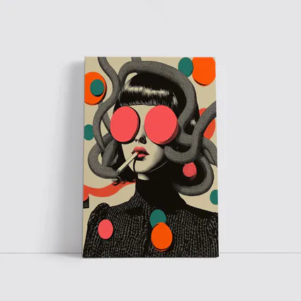 Retro Pop Art Woman Smoking Surreal Collage