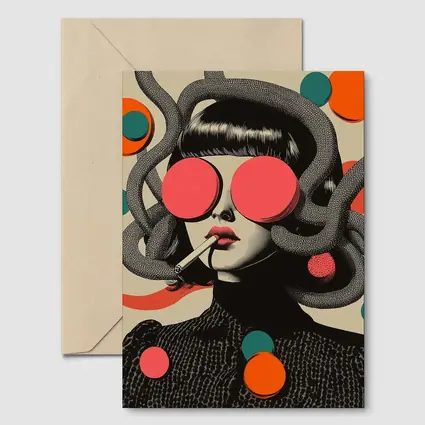 Retro Pop Art Woman Smoking Surreal Collage