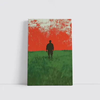Soldier Silhouette Standing In Red Green Field
