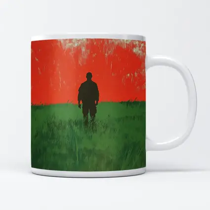 Soldier Silhouette Standing In Red Green Field