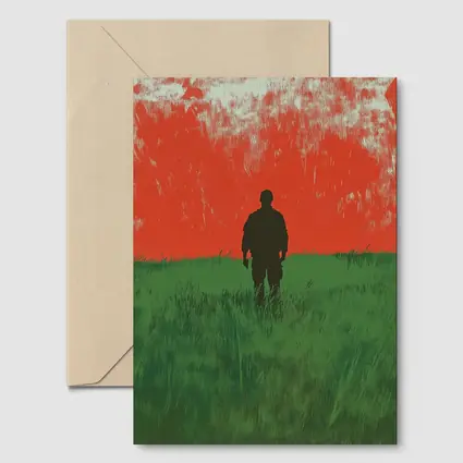 Soldier Silhouette Standing In Red Green Field
