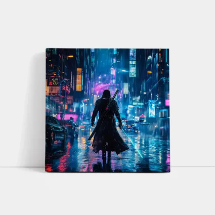 Cyberpunk Samurai Neon Rainy City Street