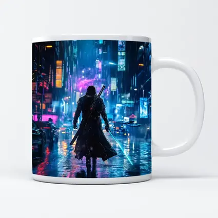 Cyberpunk Samurai Neon Rainy City Street