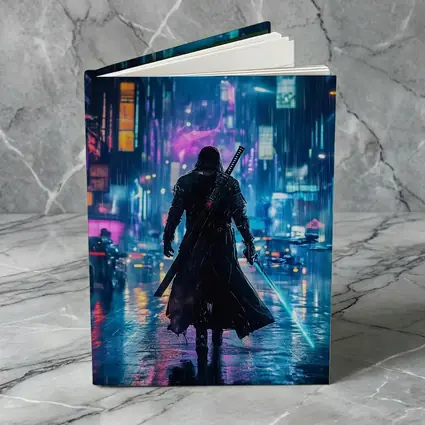 Cyberpunk Samurai Neon Rainy City Street