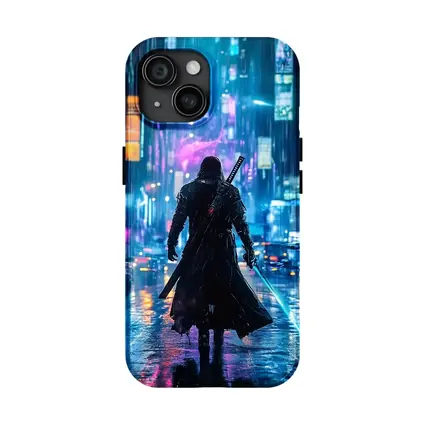 Cyberpunk Samurai Neon Rainy City Street