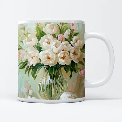 White Peonies Glass Vase Soft Pastel Painting
