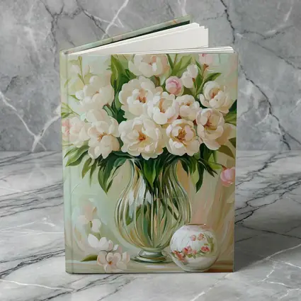 White Peonies Glass Vase Soft Pastel Painting