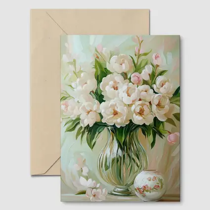 White Peonies Glass Vase Soft Pastel Painting