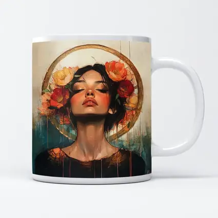 Woman Floral Crown Gold Halo Oil Painting