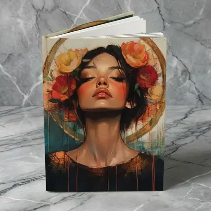 Woman Floral Crown Gold Halo Oil Painting