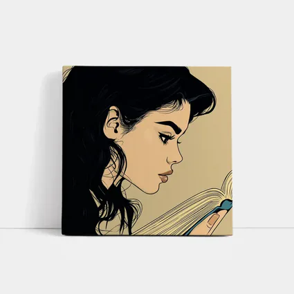 Pop Art Woman Reading Book Beige Background