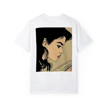 Pop Art Woman Reading Book Beige Background