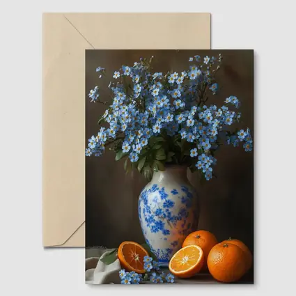 Forget Me Not Flowers Blue Vase Oranges