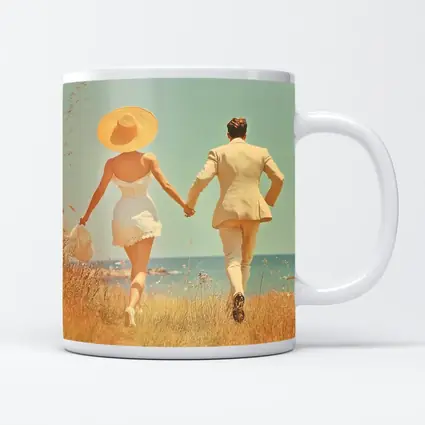Couple Holding Hands Walking Toward Ocean