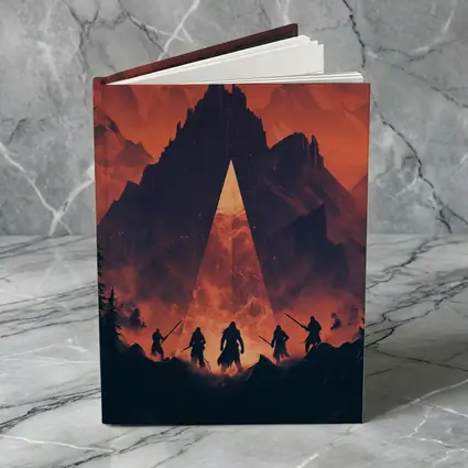 Warriors Before Glowing Portal Mountain Fantasy