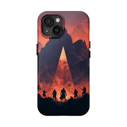 Warriors Before Glowing Portal Mountain Fantasy