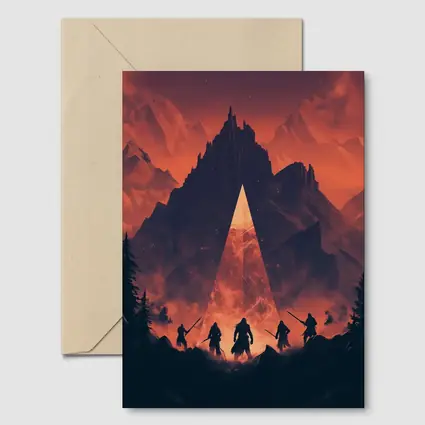 Warriors Before Glowing Portal Mountain Fantasy