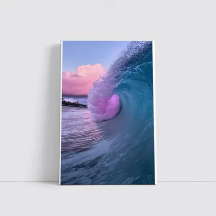 Teal Ocean Wave Pink Sunset Sky