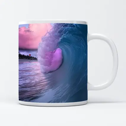 Teal Ocean Wave Pink Sunset Sky