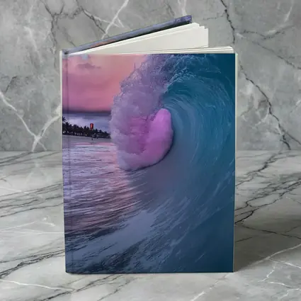 Teal Ocean Wave Pink Sunset Sky