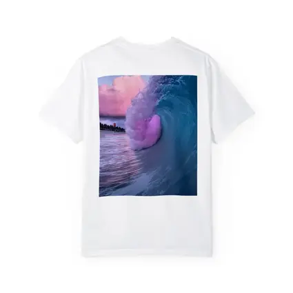 Teal Ocean Wave Pink Sunset Sky