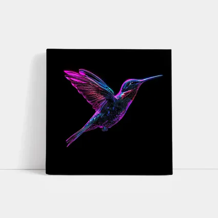 Neon Hummingbird Flying on Black Background