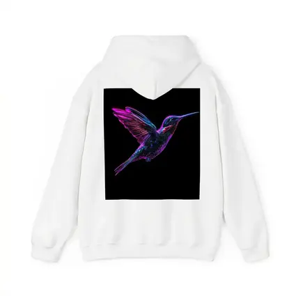 Neon Hummingbird Flying on Black Background