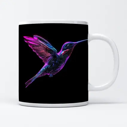 Neon Hummingbird Flying on Black Background